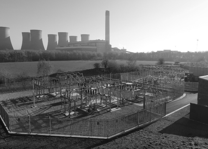 Grayscale Goole Saint Gobain Glass substation and Eggborough Power Station