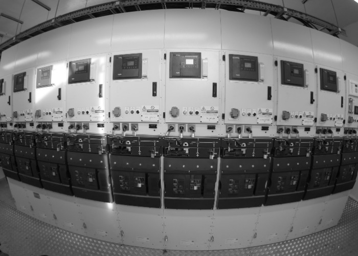 Grayscale 33kV switchboard in substation