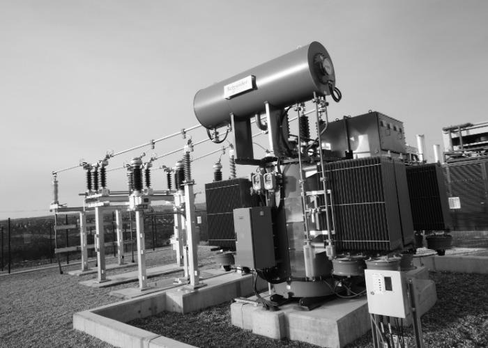 Grayscale high voltage transformer in outdoor substation